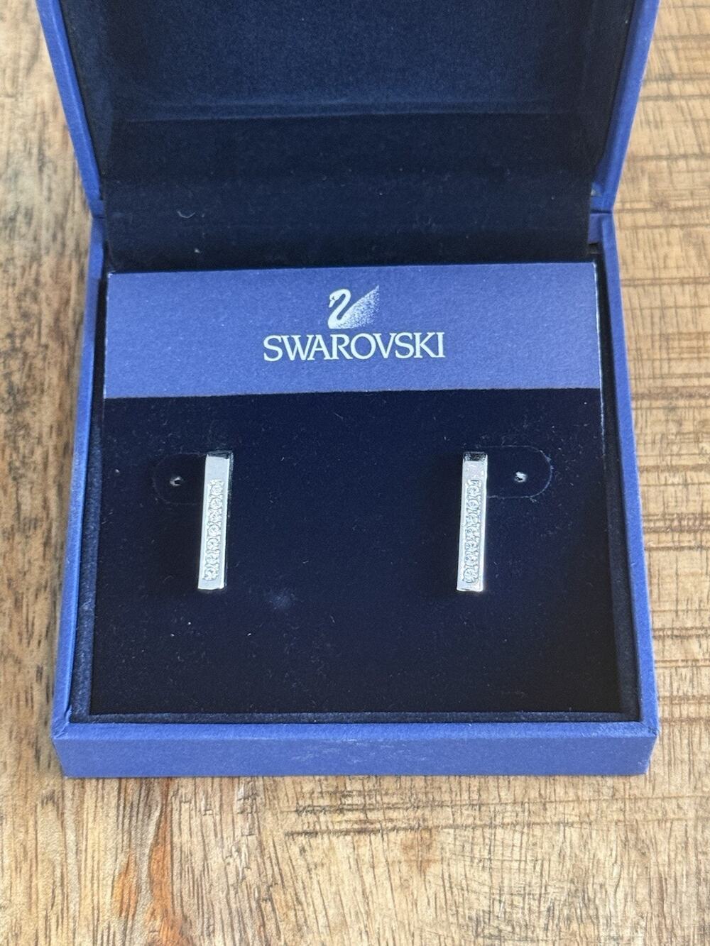 Authentic Swarovski Crystal Pave Bar Stud Pierced Earrings